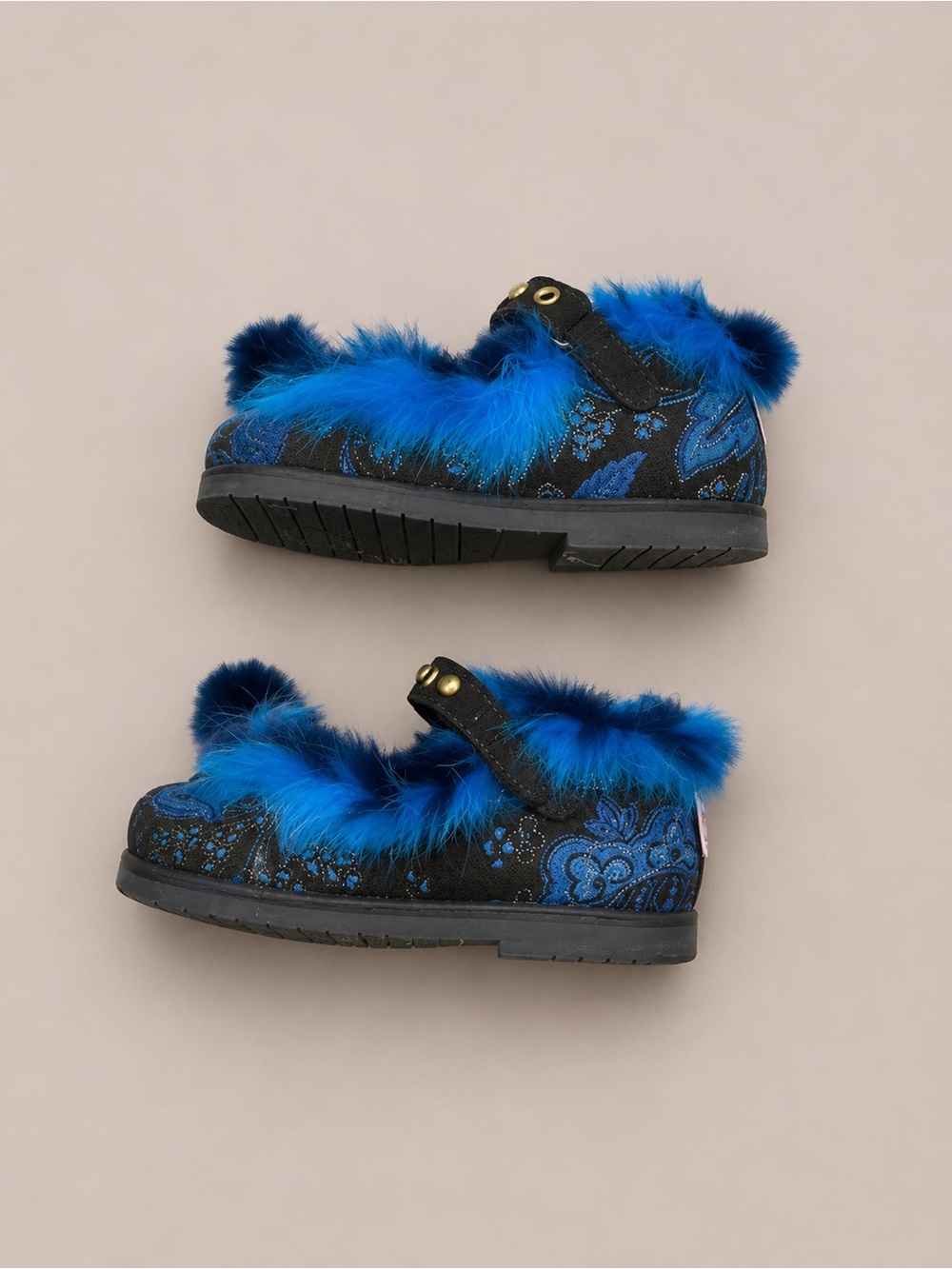 Roberto Cavalli Junior Blue Faux Fur Mary Jane Shoes – EU 28 / US Kids 11